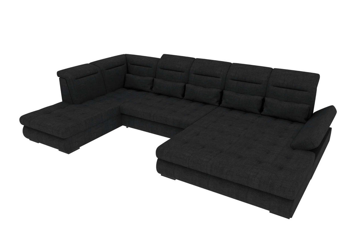 WOHNLANDSCHAFT Toscana Strukturstoff inkl. Schlaffunktion - Schwarz, Textil (358/87/208cm) - 99rooms