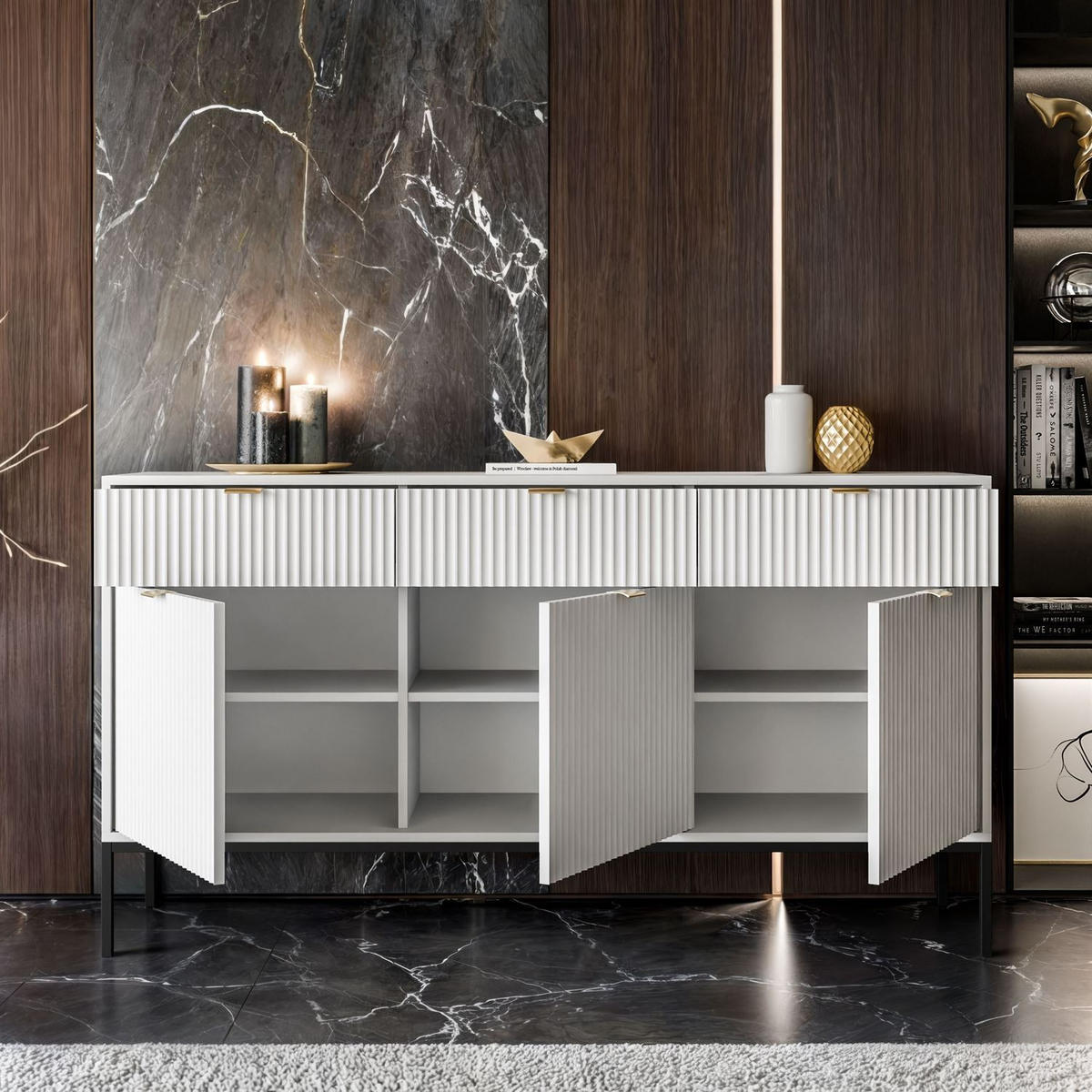 SIDEBOARD CORTADO KSZ154 MIT SCHUBLADEN 154 CM WEISS - Weiß, Holzwerkstoff (154/83/39cm) - Lookway
