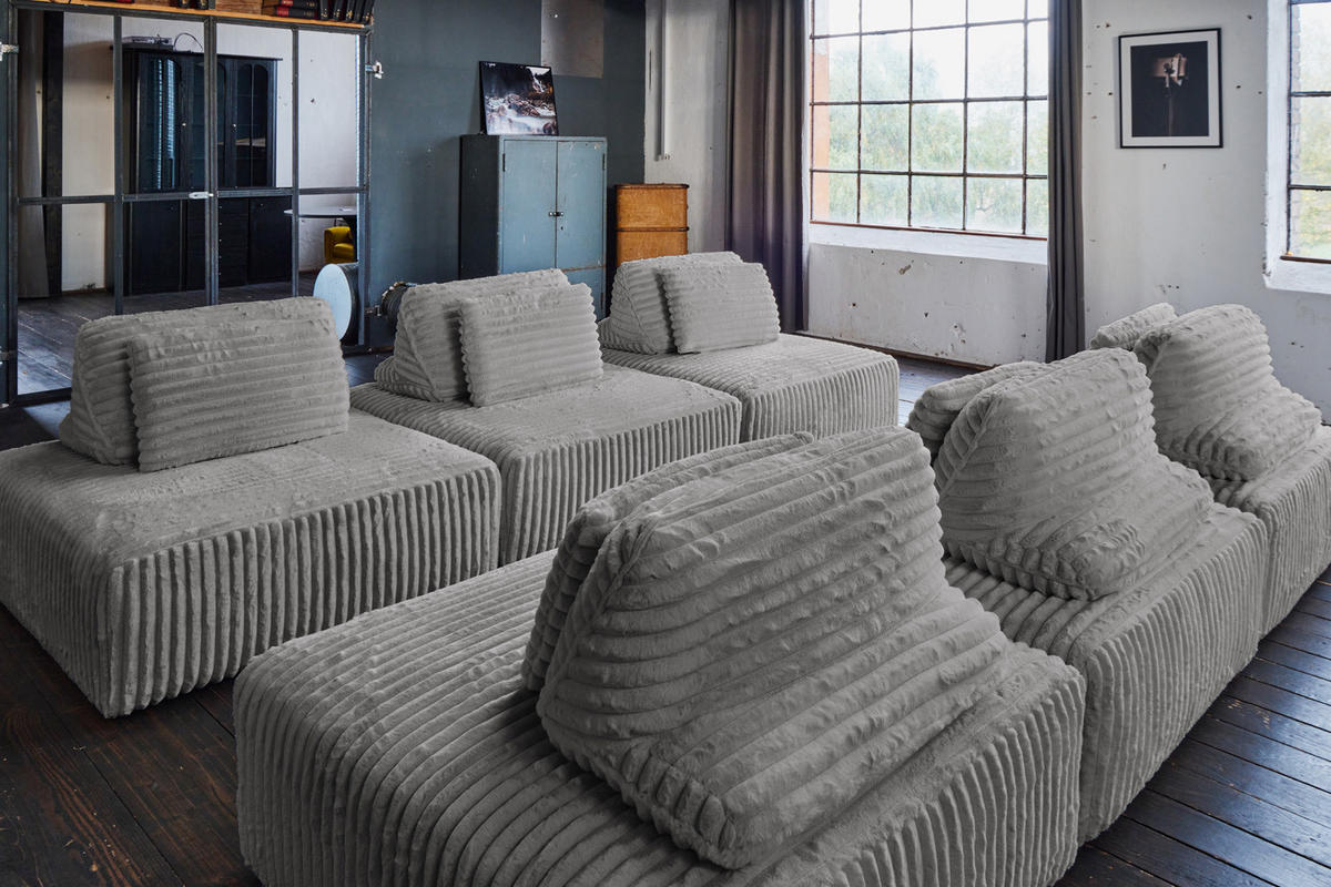 MODULSOFA WIOLO SOFT 6 MODULE 6 KISSEN Grau Cord - Schwarz/Grau, Kunststoff/Textil (333/84/333cm) - KAWOLA