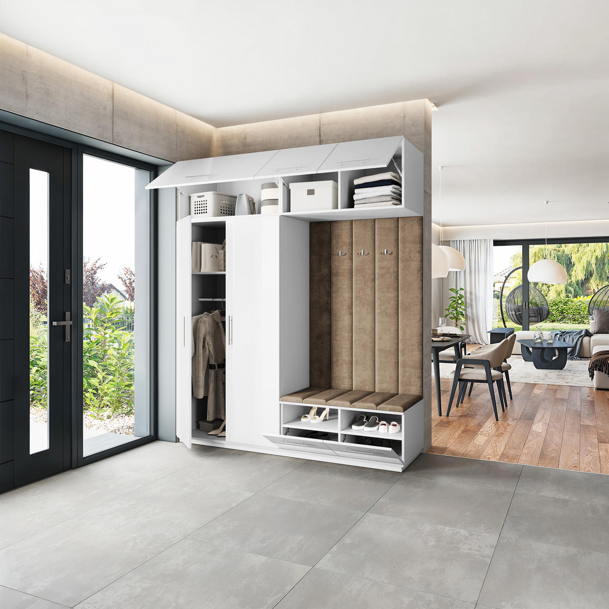 GARDEROBENSCHRANK REMA 200/240/60 cm Modern Garderobe-Set Weiß - Beige/Weiß, Holzwerkstoff (200/240/60cm) - MASSENO