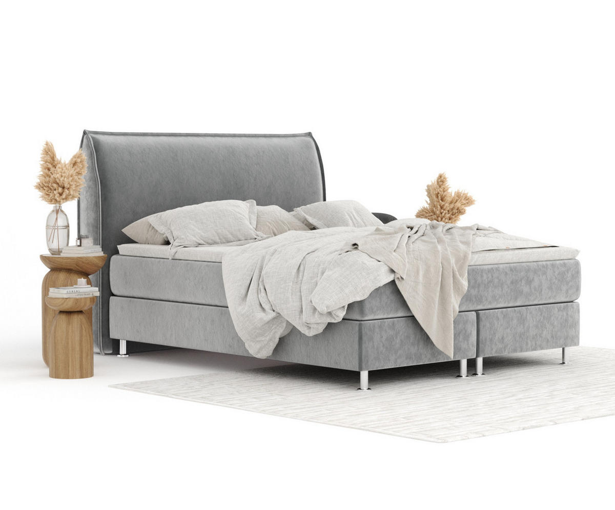 BOXSPRINGBETT Chermin Grau 160/200 cm mit Latex-Topper - Silberfarben/Grau, Holz/Holzwerkstoff (160/200cm) - Maison de Reve