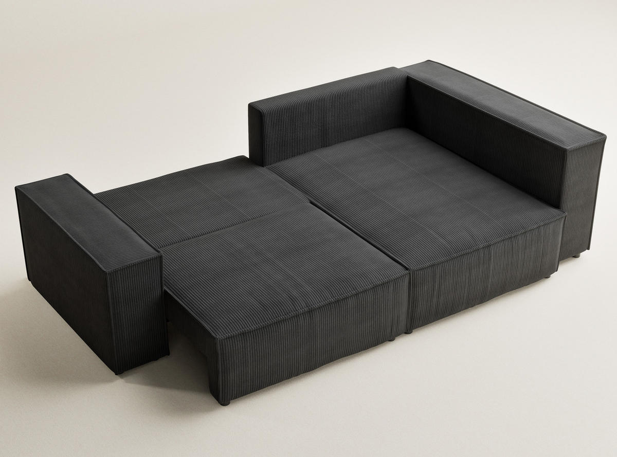 ECKSOFA MIT SCHLAFFUNKTION Tonga Anthrazit Samtstoff - Anthrazit/Schwarz, Holz/Holzwerkstoff (255/105cm) - Maison de Reve