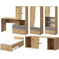 JUGENDZIMMER-SET Nero 6-teilig Artisan Eiche / Weiß-Grau-Matt 431 / 226 / 220cm - Braun, Holz/Holzwerkstoff (431/220/226cm) - Feldmann-Wohnen