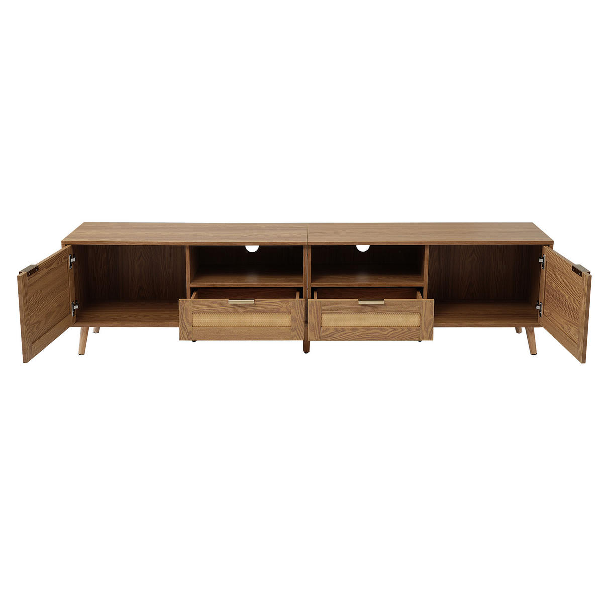 TV-ELEMENT 200/37/49 cm Rattan-Optik mit Massivholzfüßen - Eichefarben, Holzwerkstoff (37/49/200cm) - Korfee