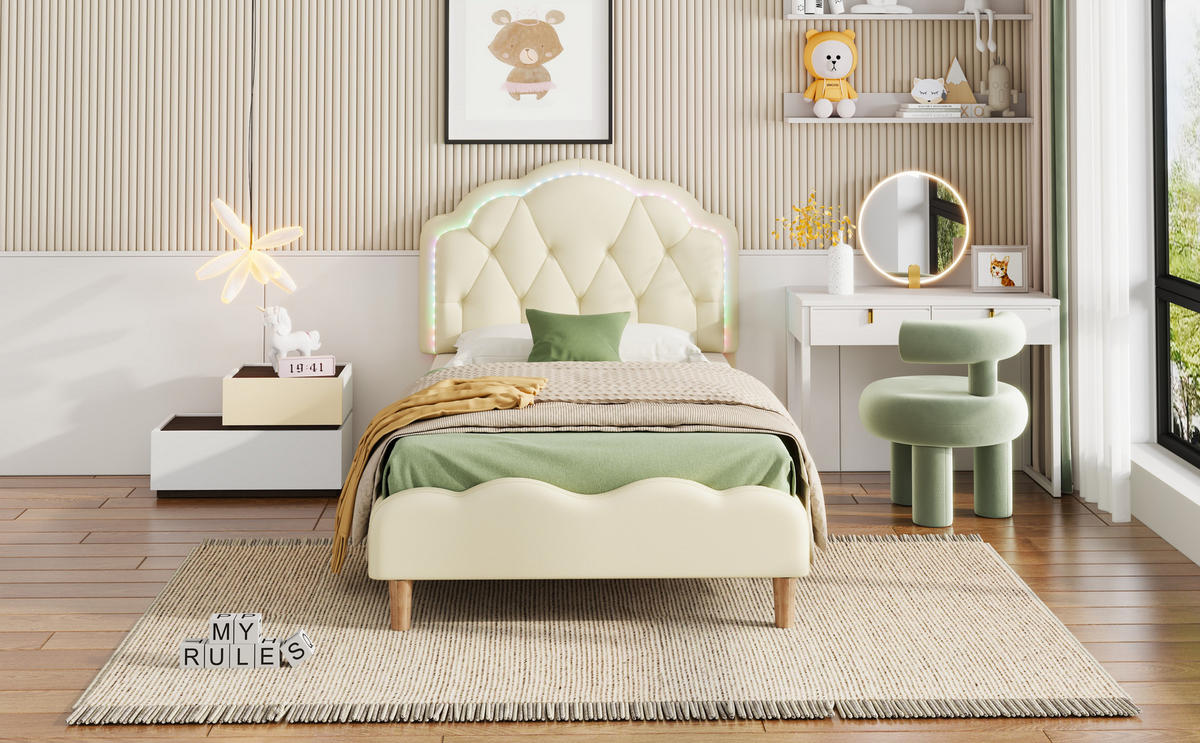 KINDERBETT 90x200 cm LED beige - Beige, Kunststoff (90/200cm) - LEBENLANG