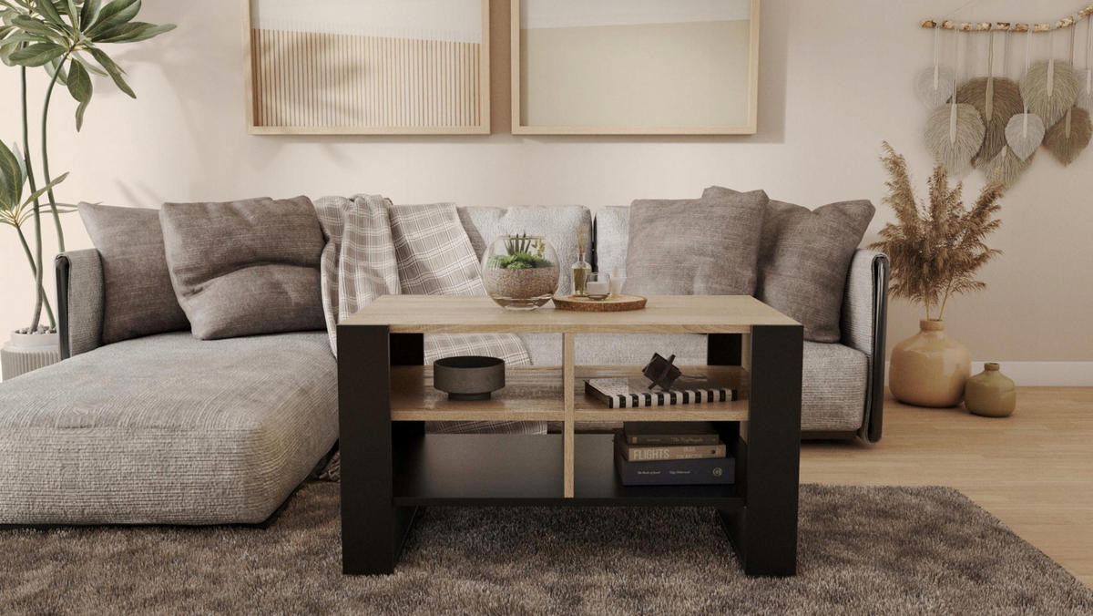 COUCHTISCH FIGA Sonoma Eiche-Schwarz 100/53,6/50 cm - Multicolor, Holzwerkstoff (53.6/100/50cm) - Matkam Möbel