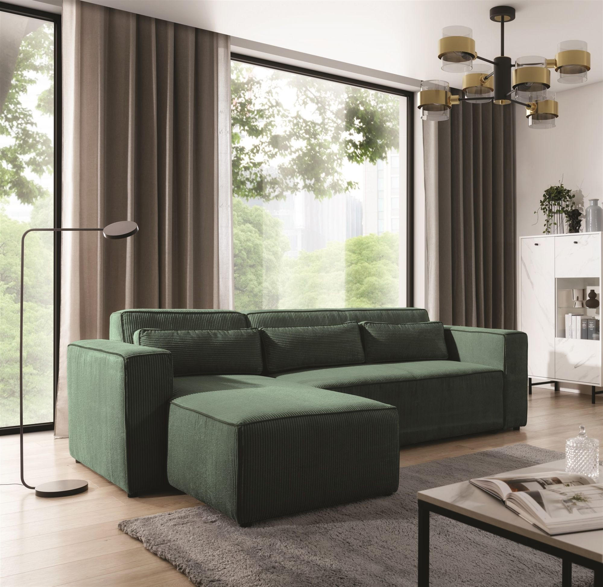 ECKSOFA Schlafsofa Waldo In Poso - Grün, Holzwerkstoff/Textil (260/173cm) - Fun Möbel