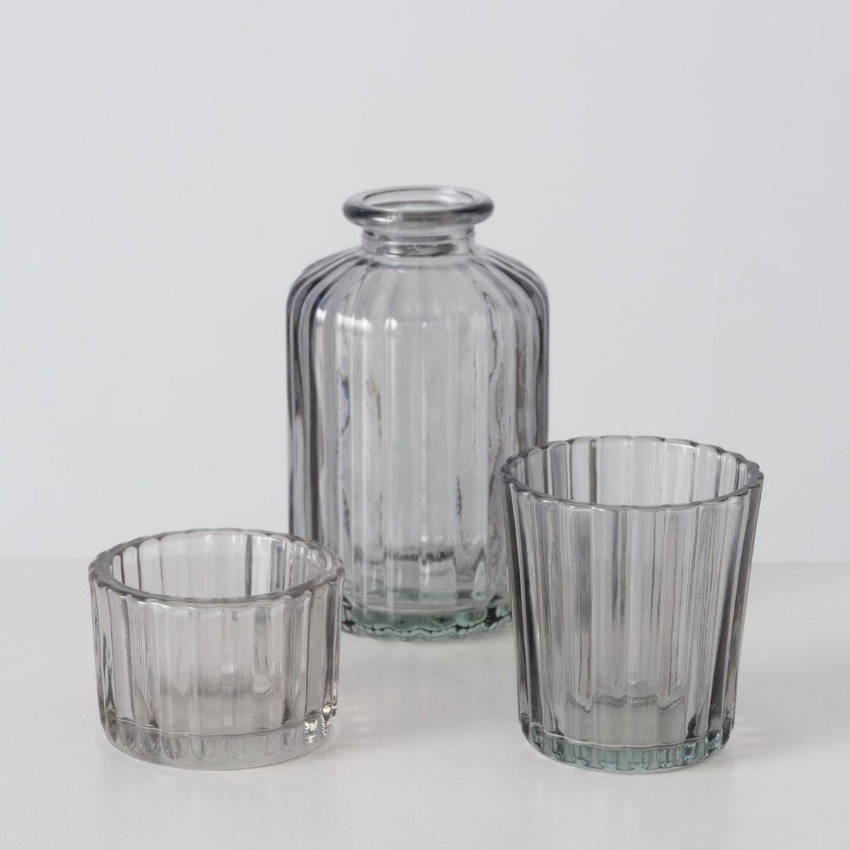 KERZENHALTER und Vase Tolka - Grau, Glas (6/10/6cm) - Boltze Home