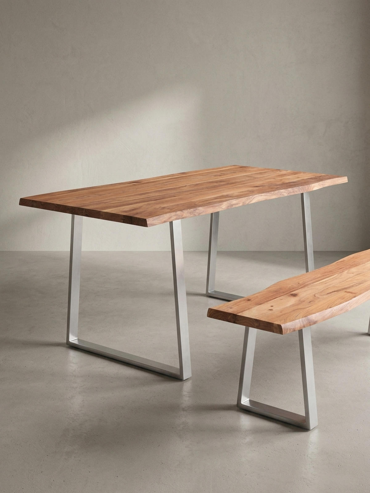 ESSTISCH Massivholz Baumkante Metallgestell Handgefertigt TARN, Goldbraun-Chrom 200x100x76 cm - Chromfarben/Braun, Holz/Metall (100/200/76cm) - KADIMA DESIGN
