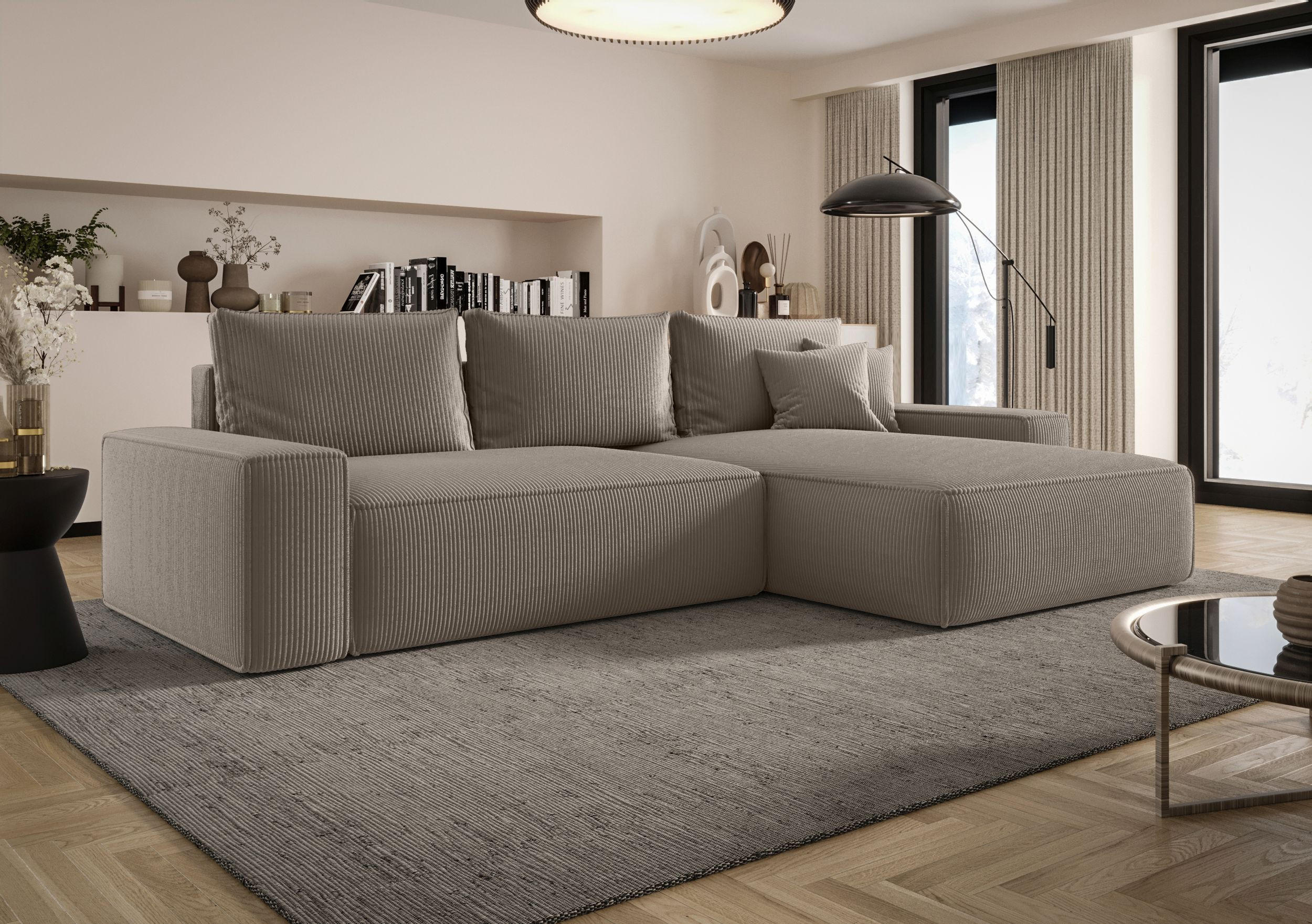 ECKSOFA MONA mit Schlaffunktion POSO 03 Rechts - Hellbraun, Textil (280/185cm) - Bedante