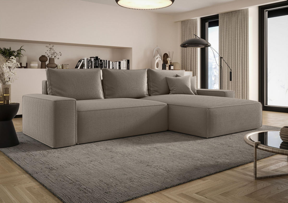 ECKSOFA MONA mit Schlaffunktion POSO 03 Rechts - Hellbraun, Textil (280/185cm) - Bedante