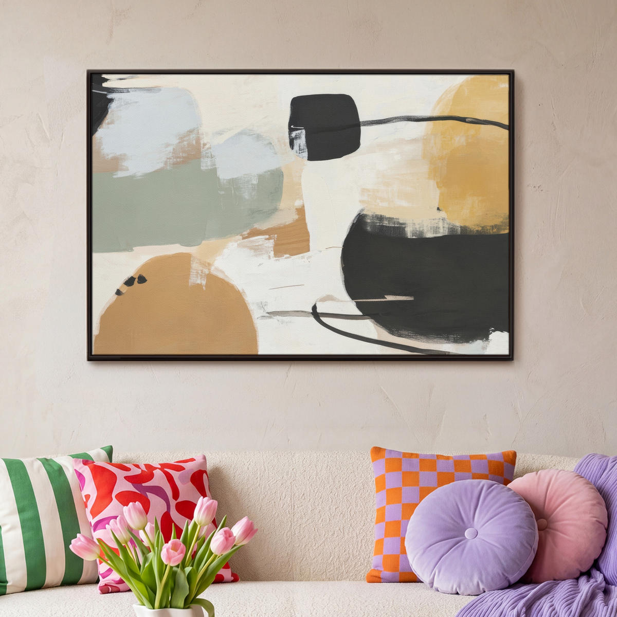 LEINWAND Bilder mit Rahmen - Farbe - Abstrakt - Farben - 90x60 - Currygelb, Textil (90/60cm) - MuchoWow
