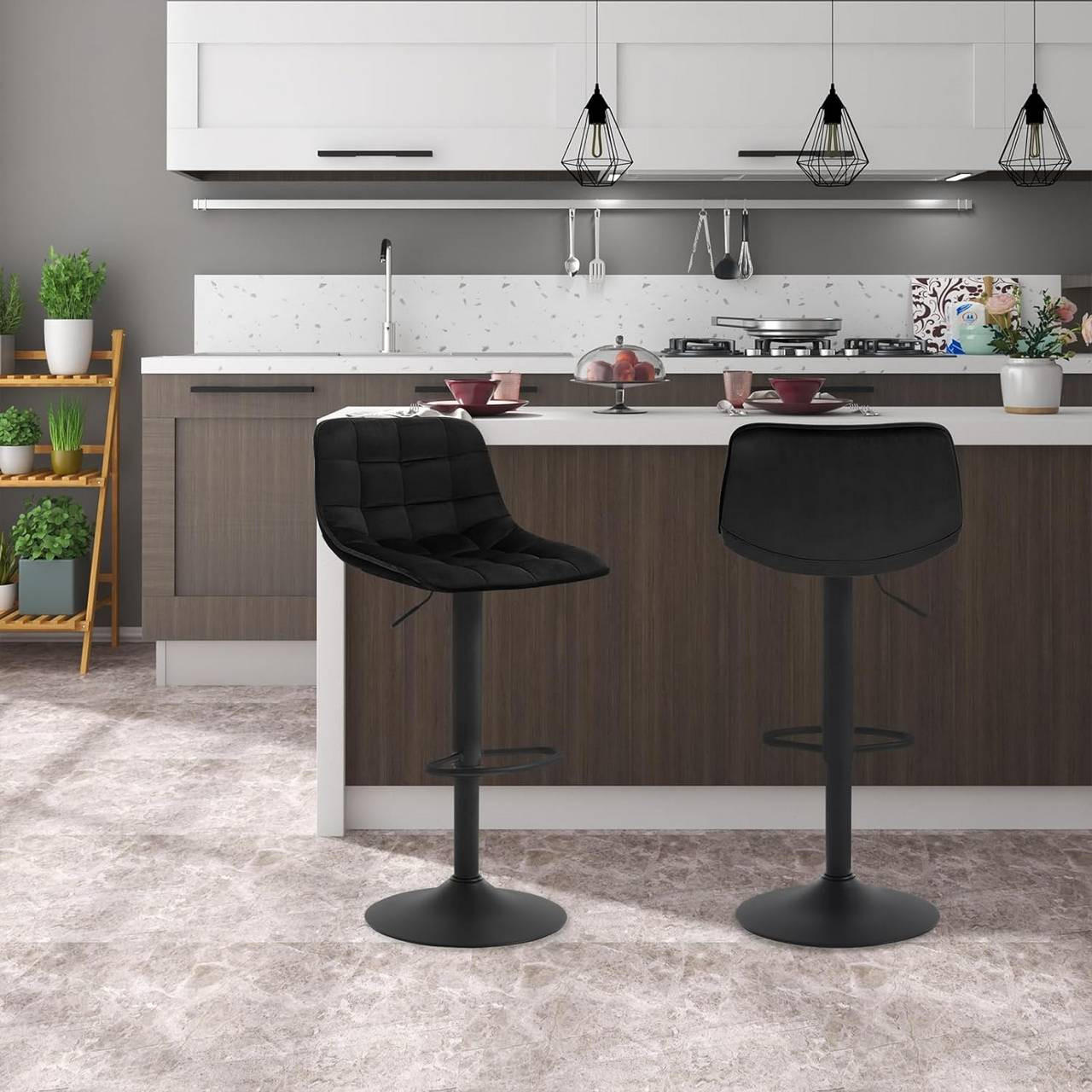 BARHOCKER 2er Set, aus Samt und Metall, Schwarz - Schwarz, Textil/Metall (42.5/82.5/38.5cm) - Woltu