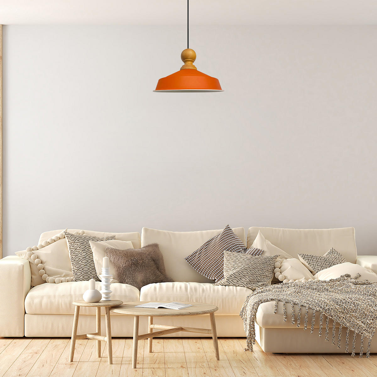 DECKENPENDELLEUCHTE Holz Asletl - Orange, Holz/Metall (24/40/41cm) - Bamyum