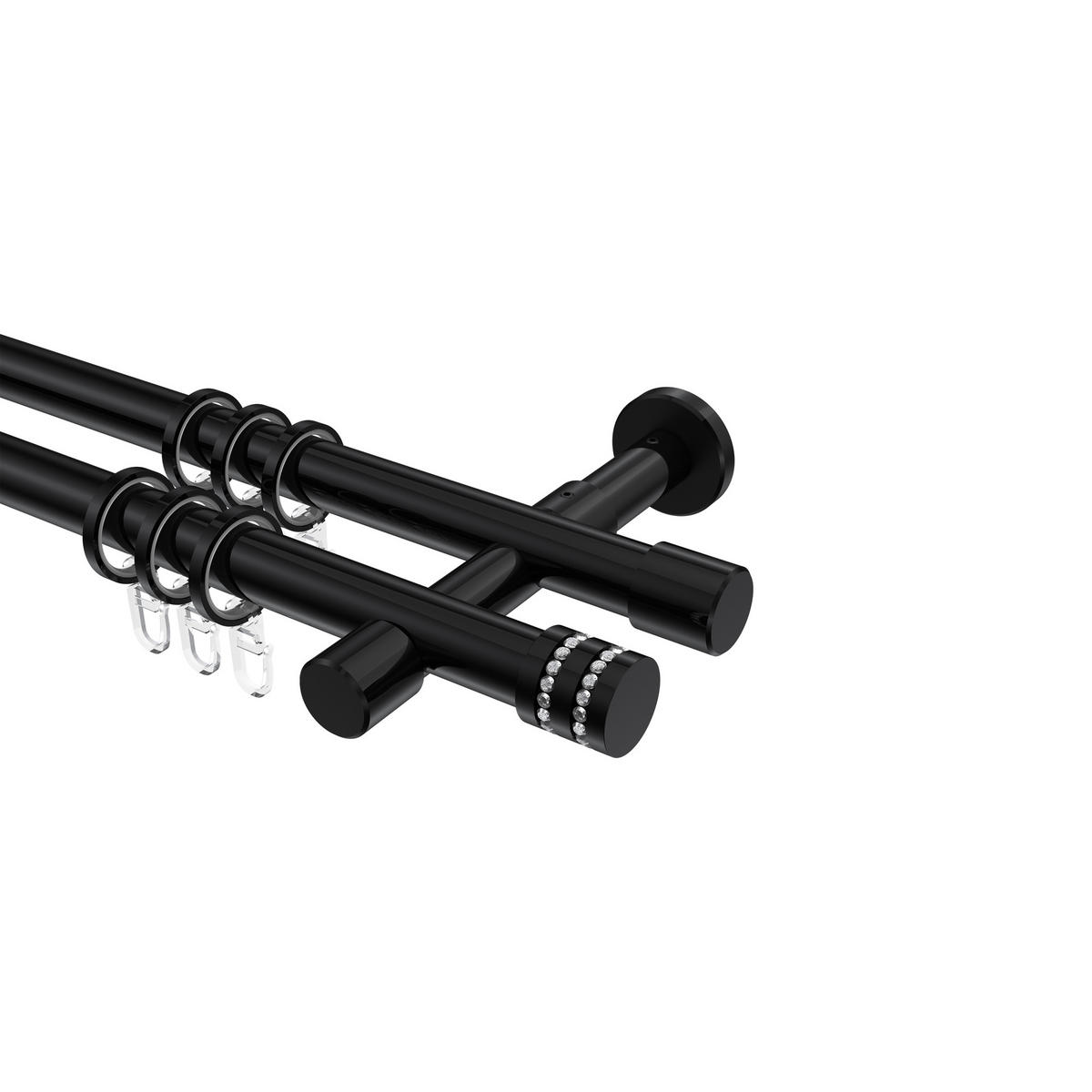 GARDINENSTANGEN-SET Prestige Estana 240 cm (geteilt in 2 x 120 cm), 2-läufig, 20 mm Ø Schwarz - Schwarz, Metall (240cm) - INTERDECO
