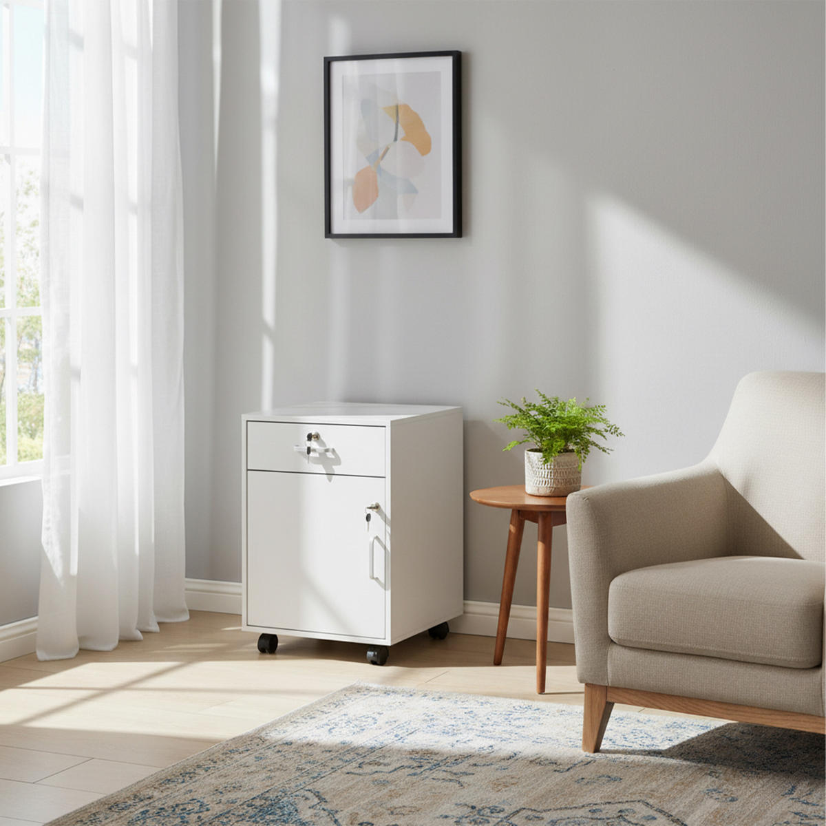 ROLLCONTAINER - Silberfarben/Weiß, Holzwerkstoff/Kunststoff (40/57/40cm) - Relaxdays