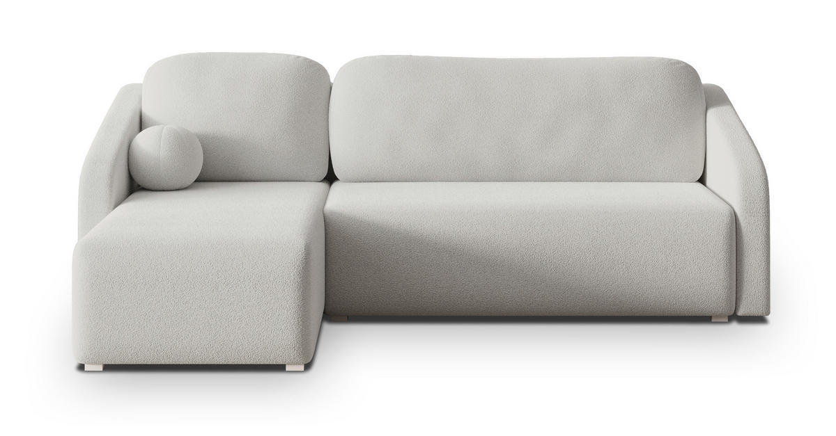 ECKSOFA MARELLO Hellgrau Boucle-Stoff mit Schlaffunktion - Hellgrau, Holz (220/143cm) - MASSENO