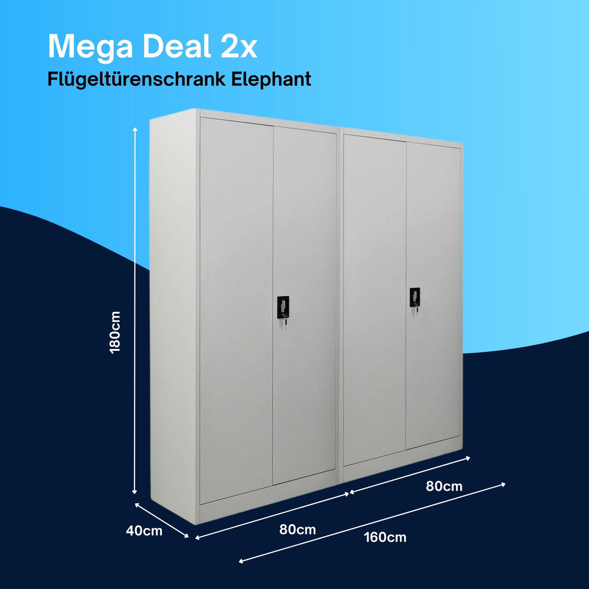 FLÜGELTÜRENSCHRANK Elephant 2er-Set 180x80x40cm 4 Ebenen Lichtgrau - Hellgrau, Metall (160/180/40cm) - PROREGAL
