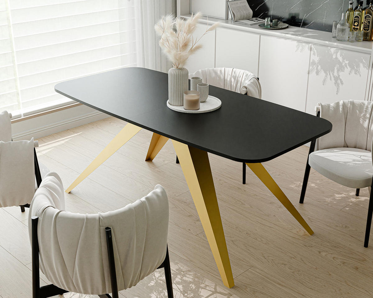 AUSZIEHTISCH FENTO 180/90/76 cm, Gold / Schwarz - Schwarz, Holzwerkstoff/Metall (90/180/76cm) - Idohome