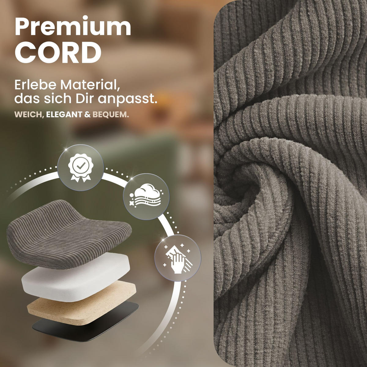 ARMLEHNENSTUHL Cord Braun - Schwarz/Braun, Textil/Metall (60/81/59cm) - CLP