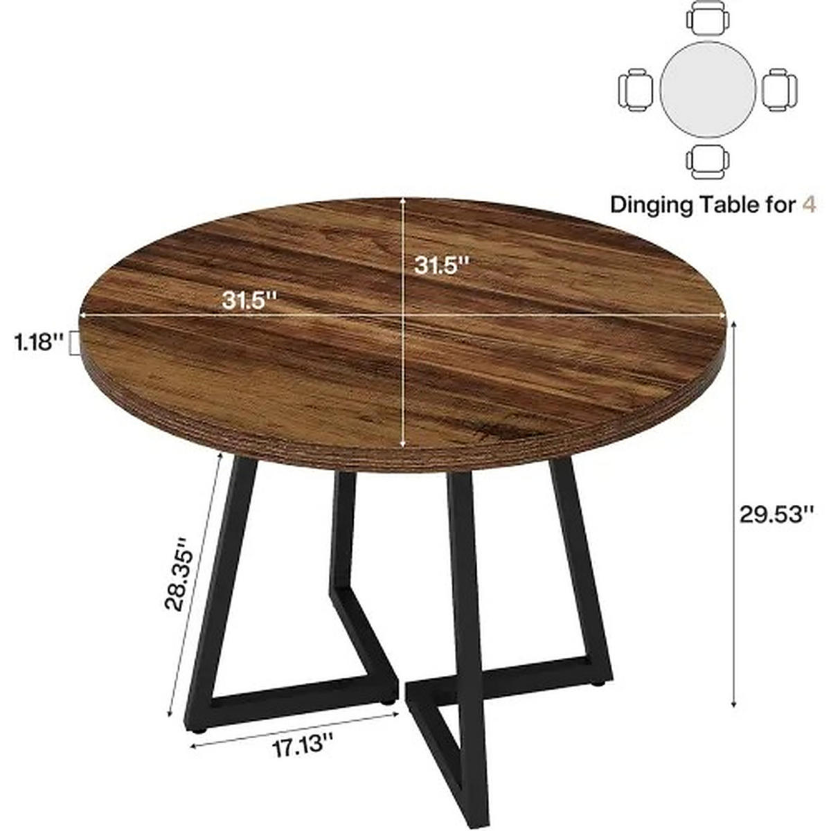 ESSTISCH industrielles Design 80 cm MDF Metall Black Rustic Brown - Schwarz, Metall (80/80/75cm) - Meubliv