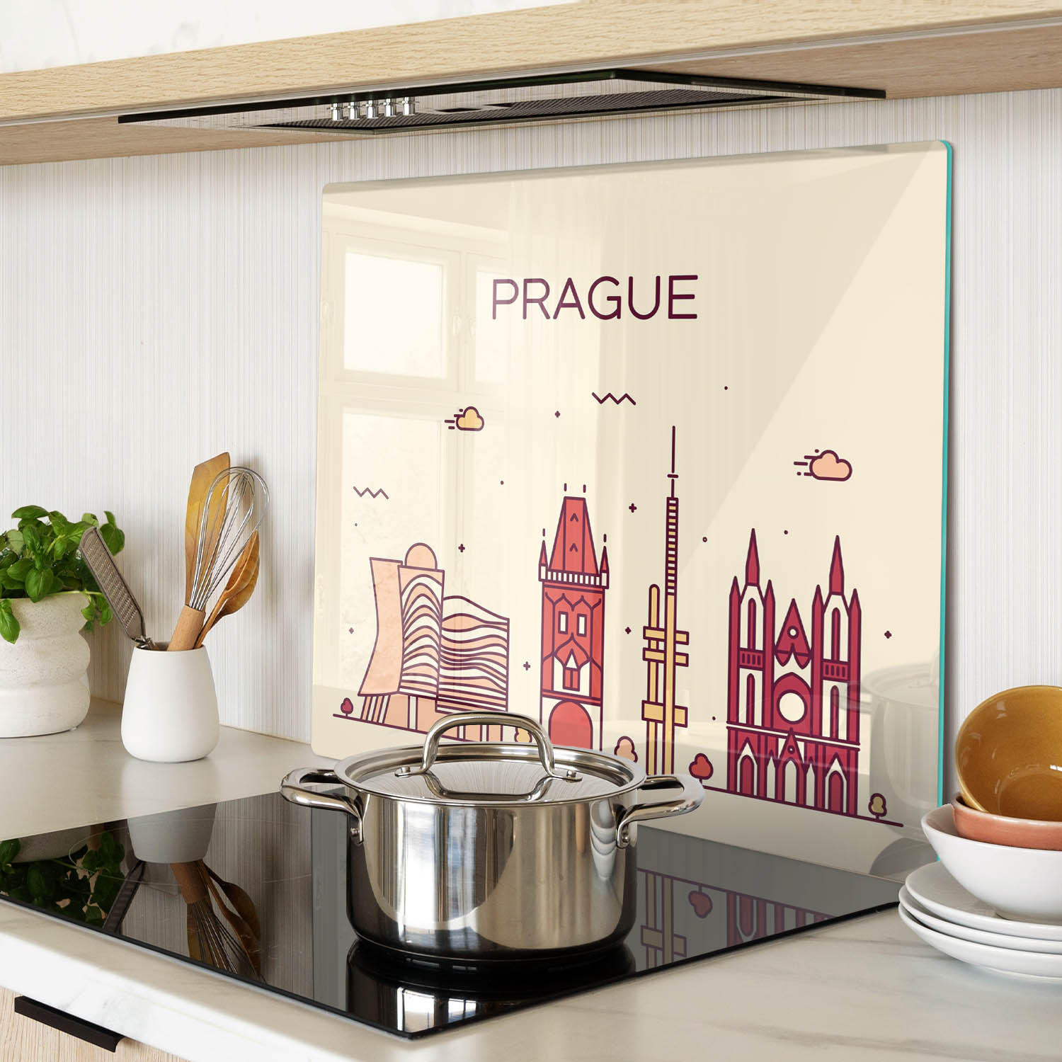 GLASPLATTE 60x52 cm Gebäude Prag - Multicolor, Glas (60/0.4/52cm) - TULUP
