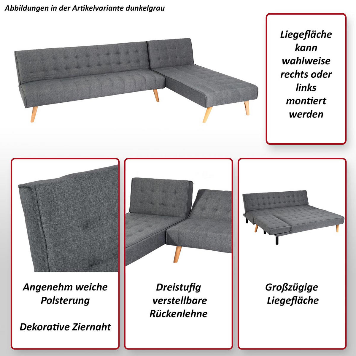ECKSOFA Hellgrau - Hellgrau, Textil (256/176cm) - MCW