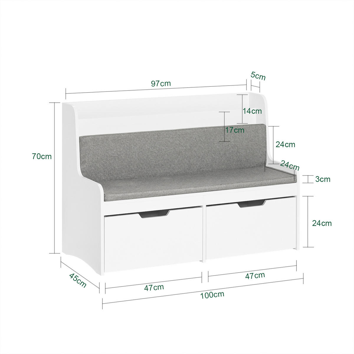 KINDER-SITZBANK Weiß - Weiß, Holzwerkstoff (100/70/45cm) - SoBuy
