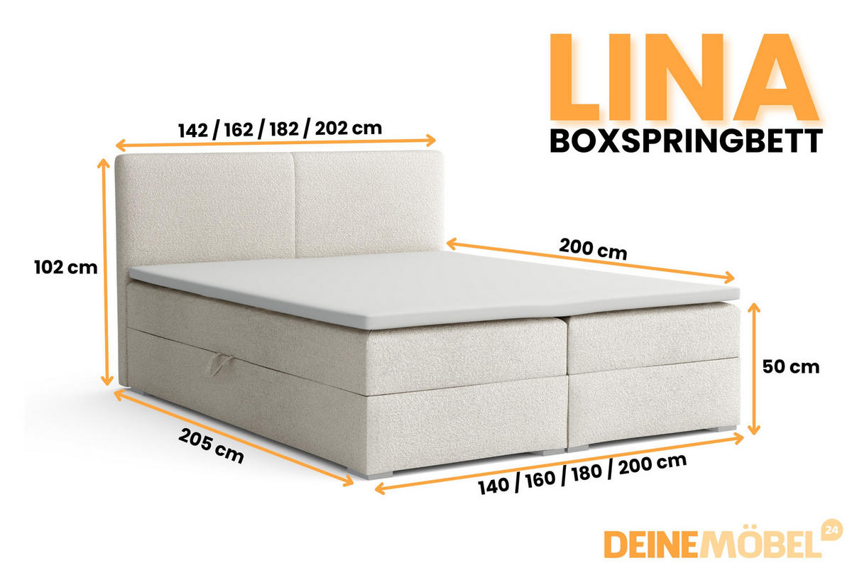 BOXBETT LINA 180/200 in Boucle Creme H4 - Creme, Holz/Holzwerkstoff (180/200cm) - Deine Möbel 24