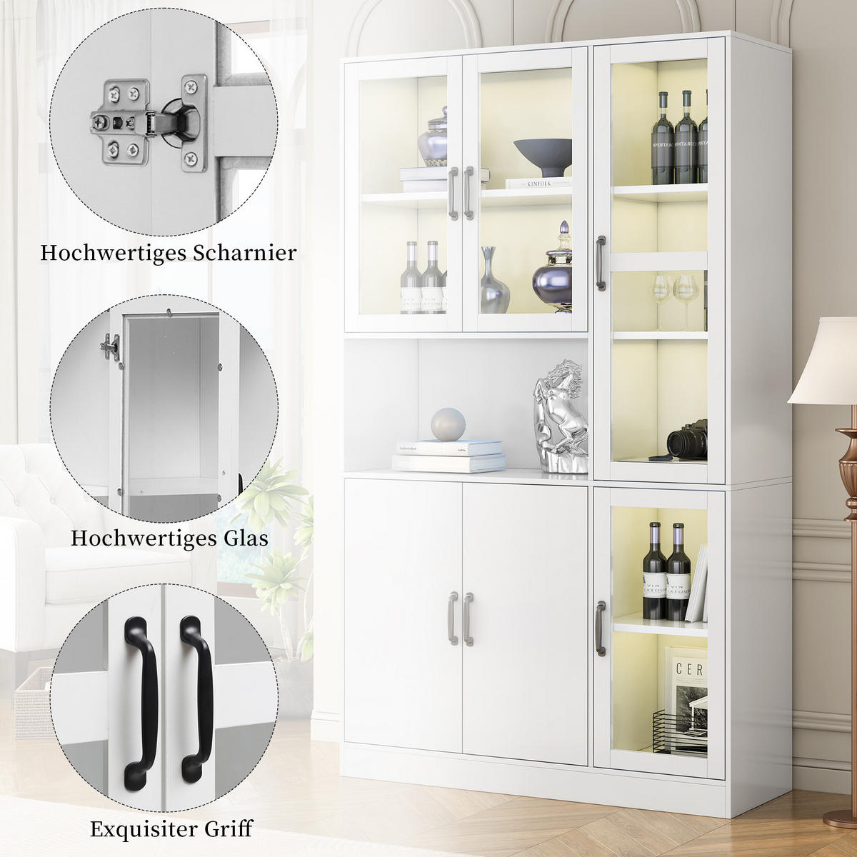 VITRINE, LED-Licht, Regale, Türen, Weiß - Weiß, Holzwerkstoff (40/200/120cm) - FLIEKS