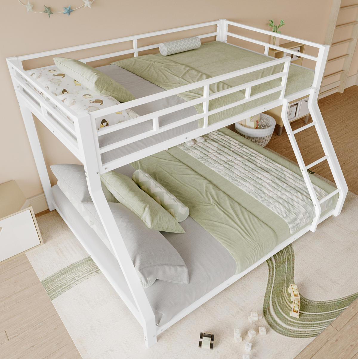 ETAGENBETT 90/200 cm und 140/200 cm Weiß mit Treppe und Geländer ohne Matratze - Weiß, Metall (140/200cm) - MIVRAY