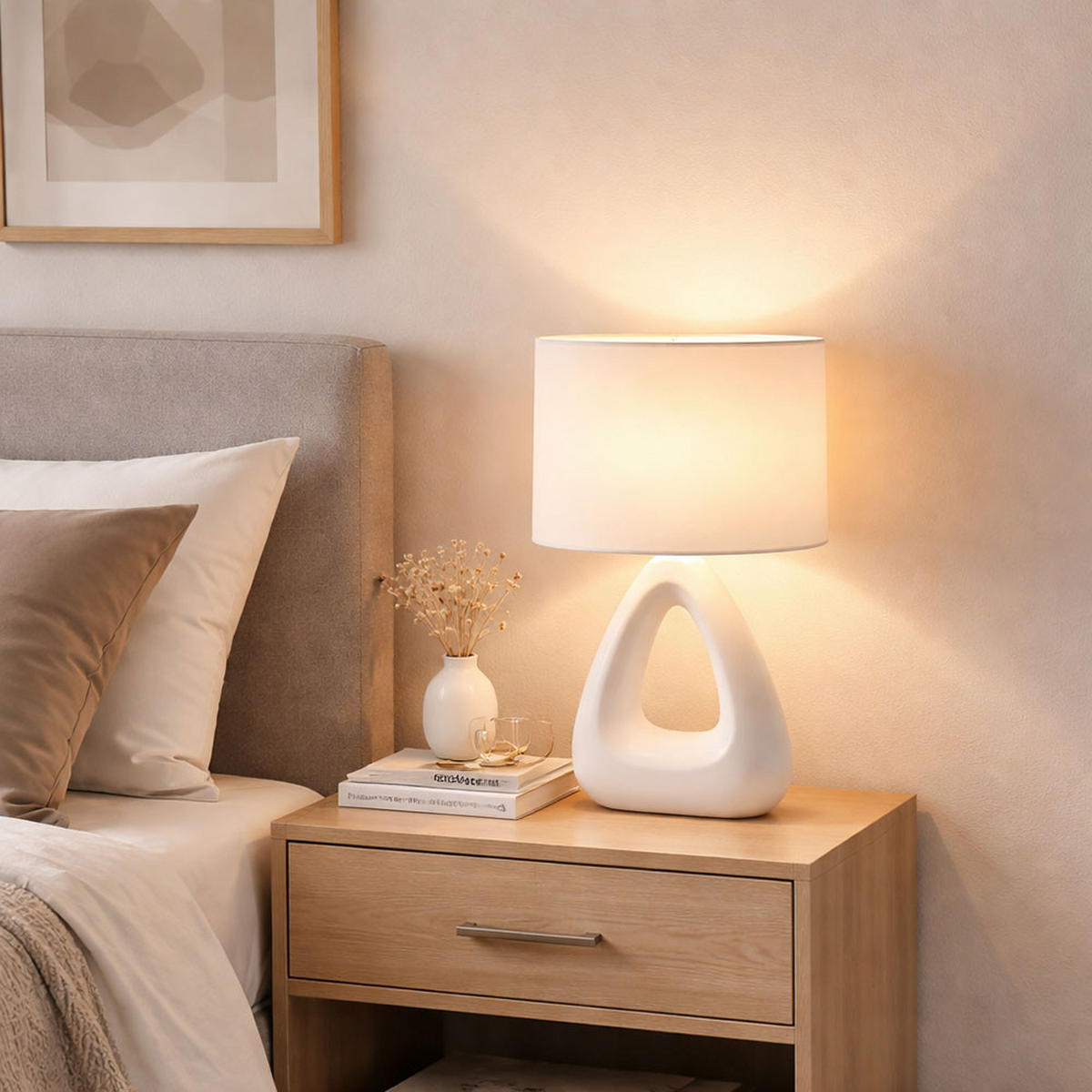 TISCHLEUCHTE Keramik Weiß 2er Set - Weiß, Textil (17/10/30cm) - Globo Lighting