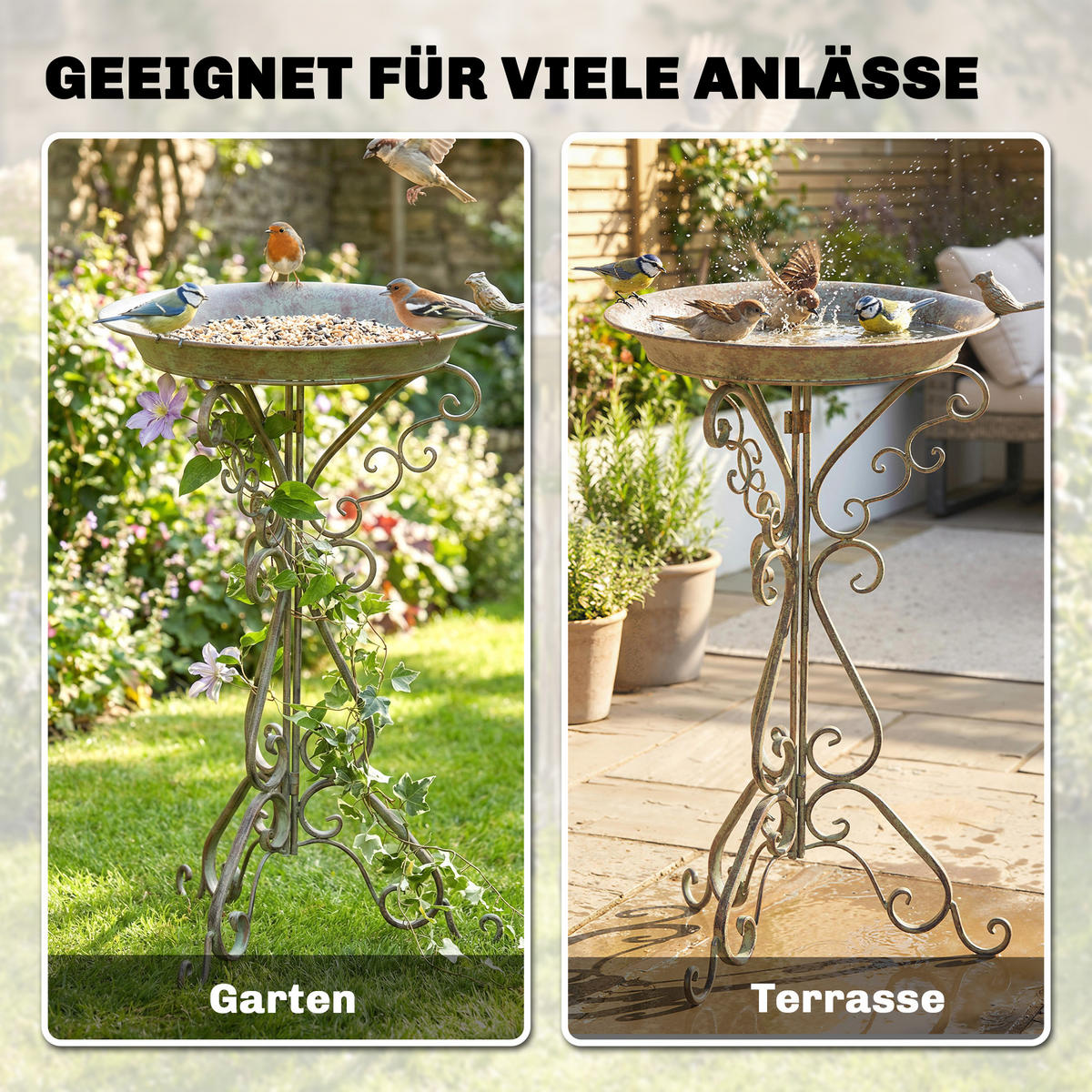 VOGELBAD Metall Grün - Grün, Metall (42/75/48cm) - Outsunny