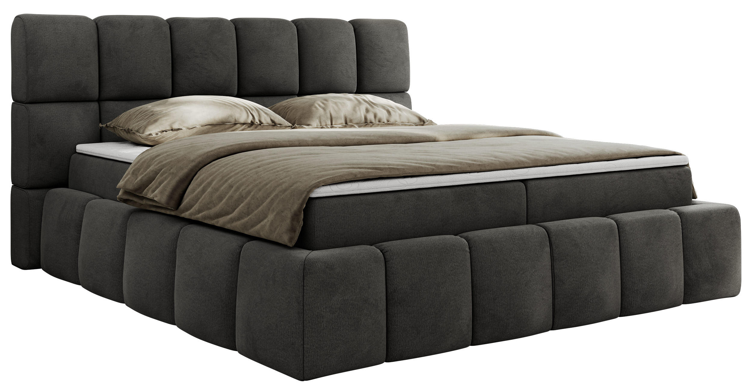 BOXBETT NIRA 140/200 - Dunkelgrau Velvet - H3 - Dunkelgrau, Holz/Textil (140/200cm) - MKS