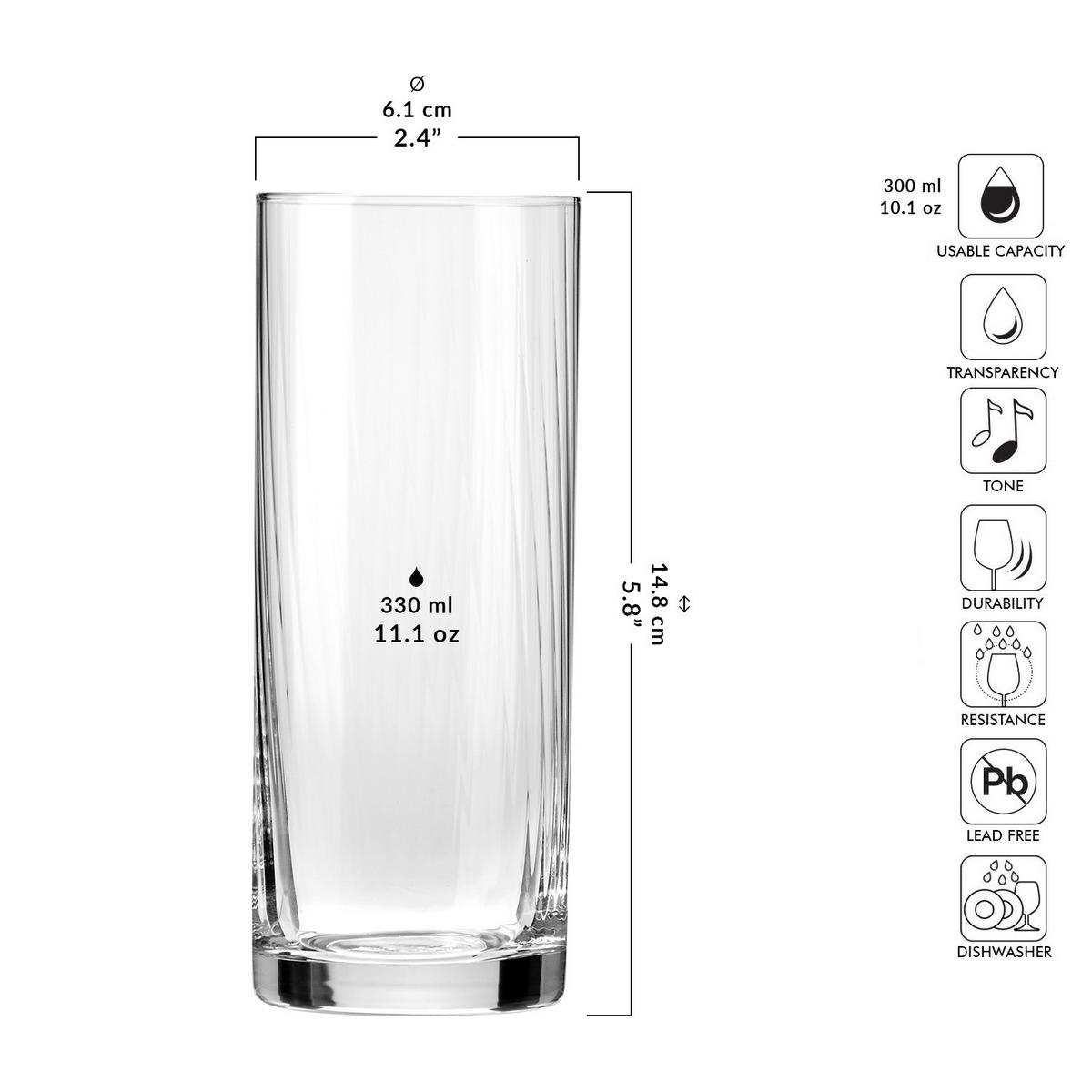 LONGDRINKGLÄSER XNO HIGHBALL ICE OPTIC, 6ER-SET, 330 ML - Transparent, Glas (0.33L) - Krosno Glass