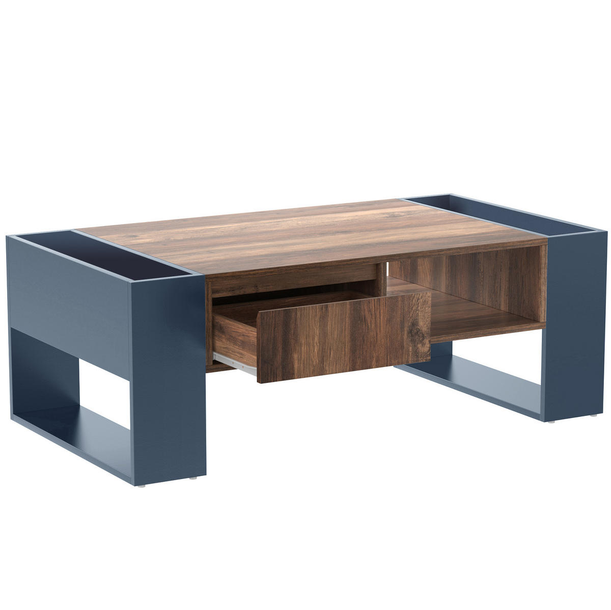 COUCHTISCH 111/60/40 cm mit Schublade und beidseitigem Stauraum - Schwarz, Holzwerkstoff (111/60/40cm) - Flora Grace