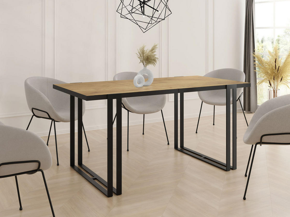 ESSTISCH Marina rechteckig ausziehbar, Lancelot Eiche 160-260/90/76 cm - Eichefarben/Schwarz, Holzwerkstoff/Metall (160/90/76cm) - WFL GROUP