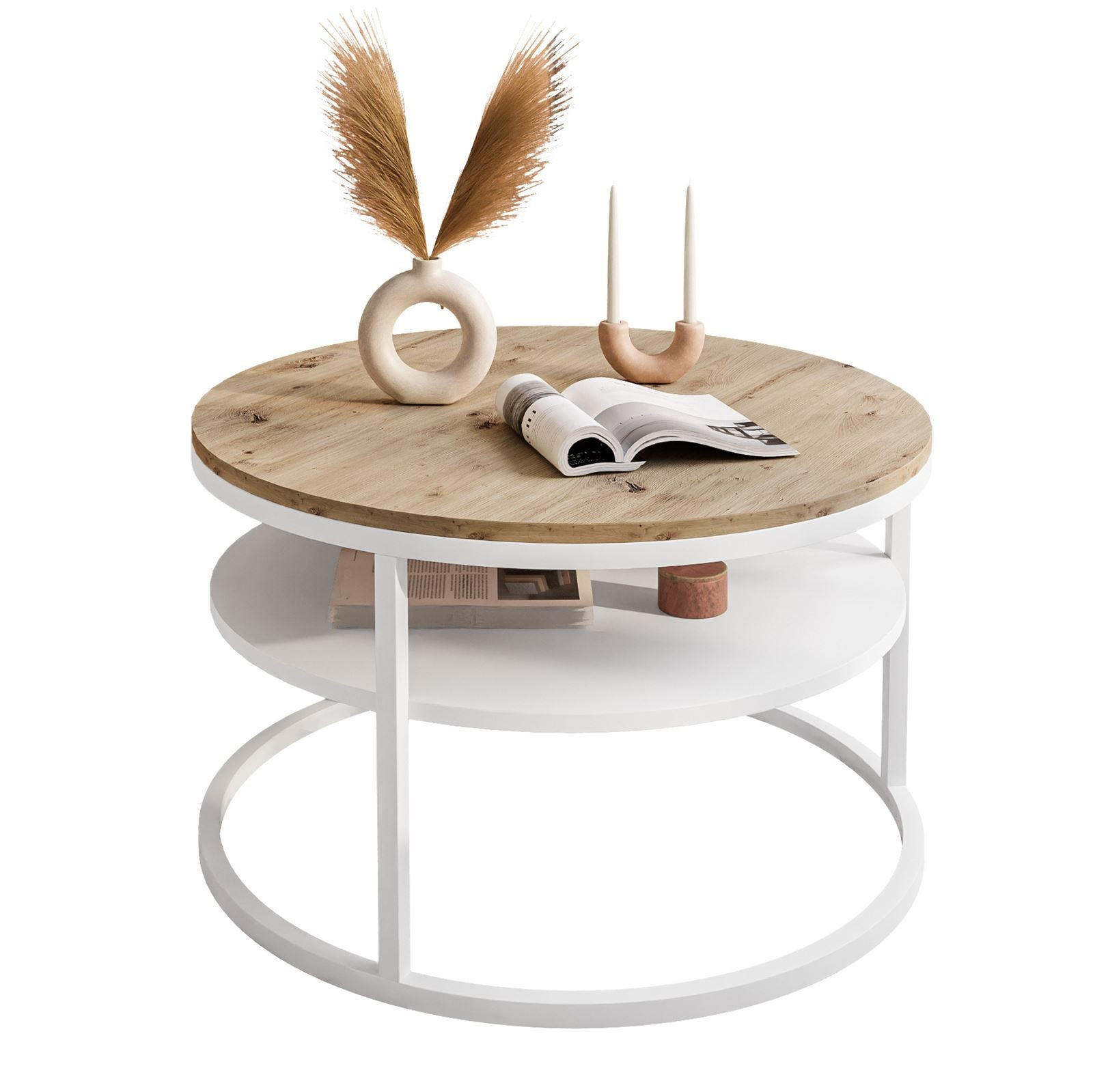 Lookway Couchtisch Weiß, Eiche Artisan 70x49x70 cm