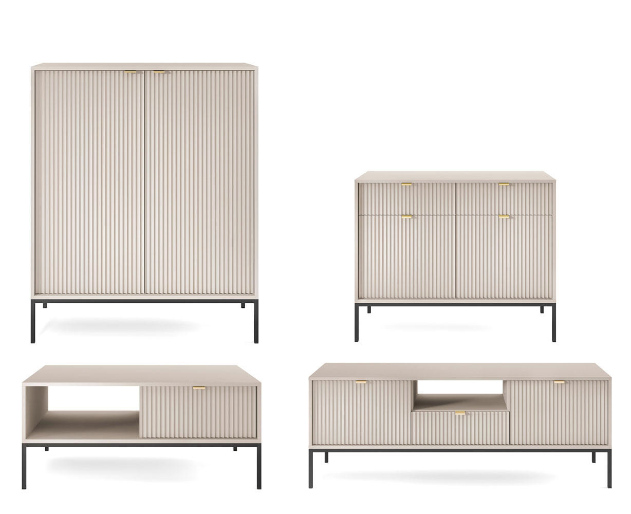 Feldmann-Wohnen Wohnzimmer-Set Kaschmir, Schwarz 362x125x68 cm