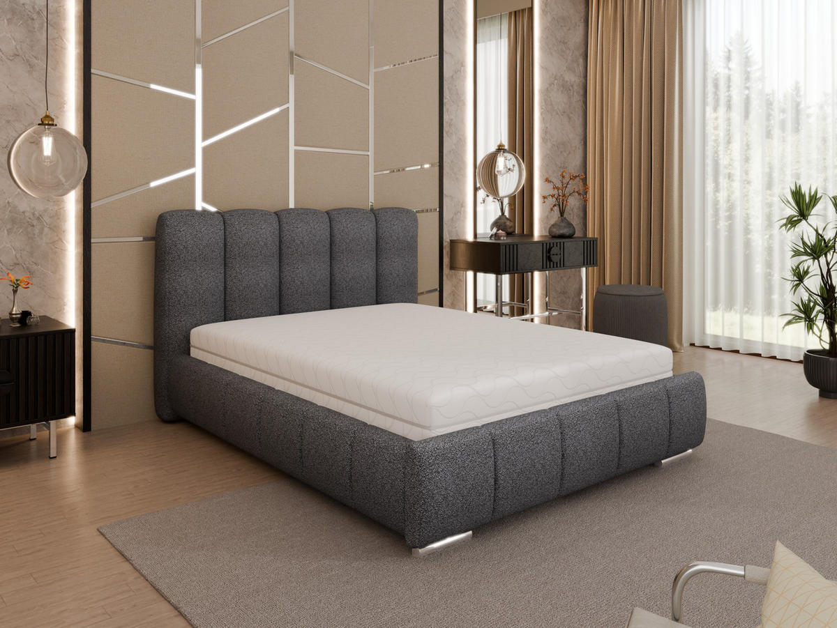 POLSTERBETT Zaira 140x200cm – Elegantes Polsterbett für modernen Wohnstil , Federkernmatratze Bonnel (18cm), Graphitfarben - Graphitfarben, Holz (140/200cm) - Homesy