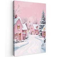 LEINWANDBILD Weihnachtsdorf - Rosa - Winter - Schnee - Häuser 40x60 cm - Altrosa, Textil (40/60cm) - MuchoWow