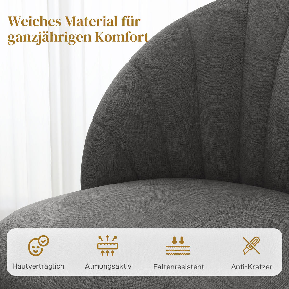 ESSZIMMERSTÜHLE 4er Set Küchenstuhl mit Samtoptik, Ergonomischer Rückenlehne - Dunkelgrau, Textil (52/79/54cm) - HOMCOM