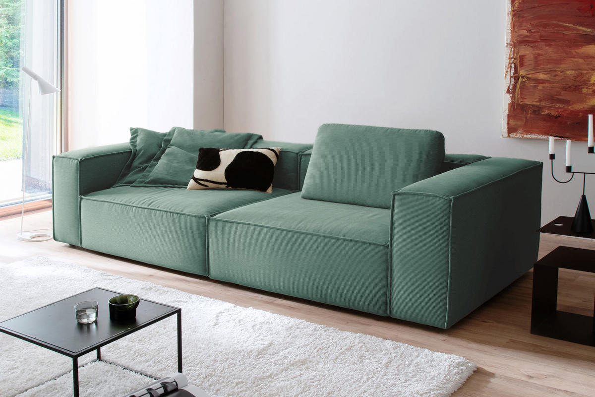 SOFA CARMO Smaragdgrün Cord - Smaragdgrün/Schwarz, Kunststoff/Textil (306/68/118cm) - KAWOLA
