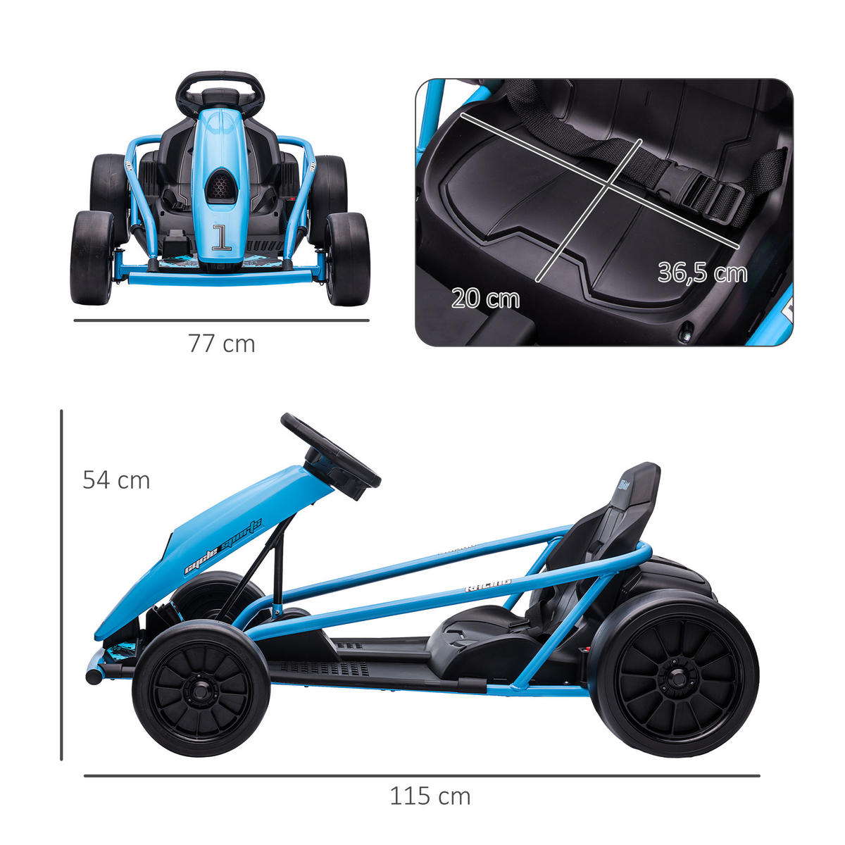 KINDER Elektro Gokart - Blau, Kunststoff/Metall (115/77/54cm) - HOMCOM