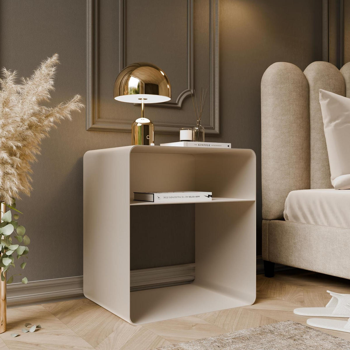 NACHTTISCH Aura Kaschmir, mit Ablage für minimalistische Innenräume - Kaschmir, Metall (45/50/35cm) - Bettso