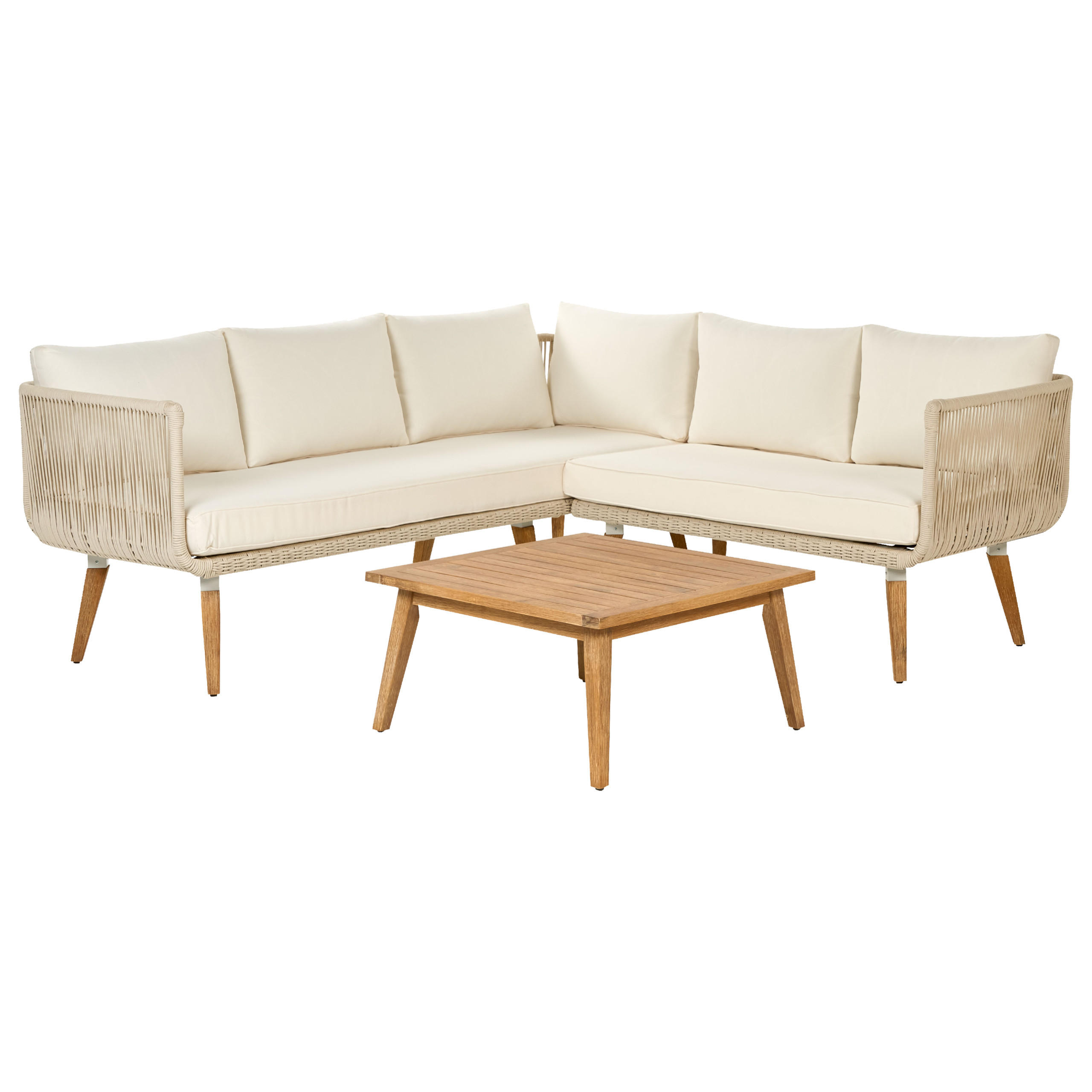 LOUNGE-SET 5-Sitzer Akazienholz Beige Alcamo - Beige, Holz - Beliani