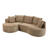 ECKSOFA Cord Khaki mit Becherhaltern, Seitentaschen und mit Kissen - Hellbraun, Textil (250/152cm) - WISHDOR