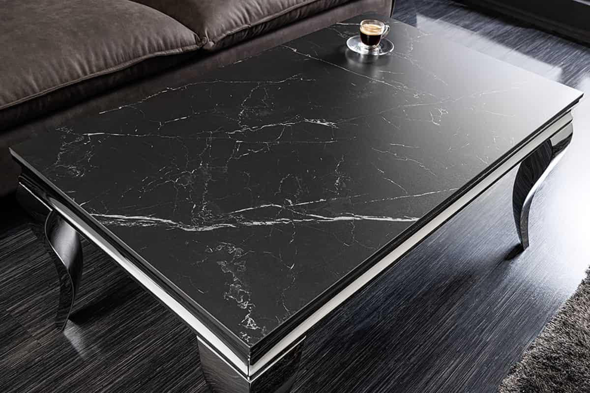 COUCHTISCH MODERN BAROCK Stein Schwarz 100 cm - Silberfarben/Schwarz, Stein/Metall (60/100/45cm) - riess-ambiente