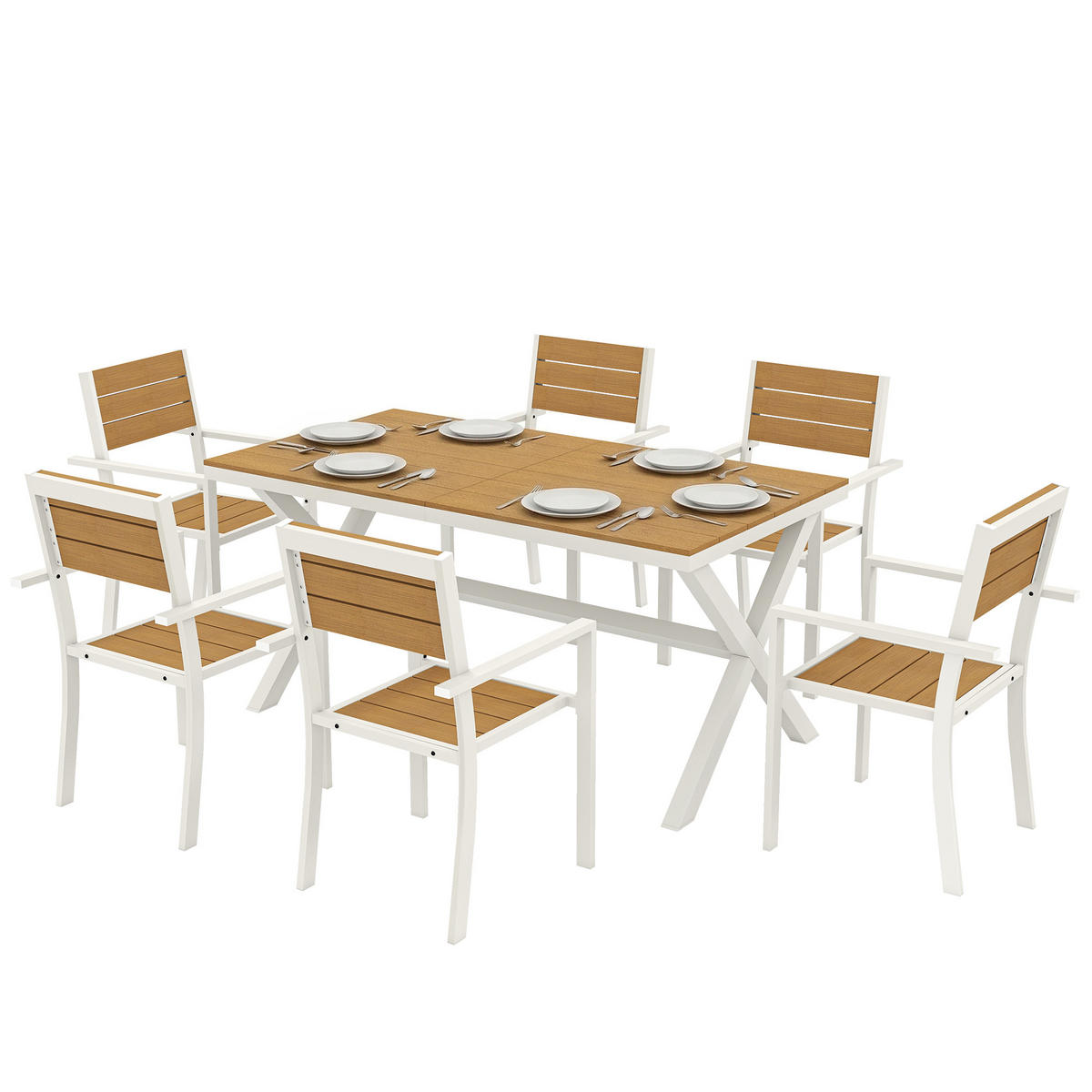 GARTENMÖBEL SET 7-teilig DE-09948 Teak - Teakfarben, Metall - ComfortXL
