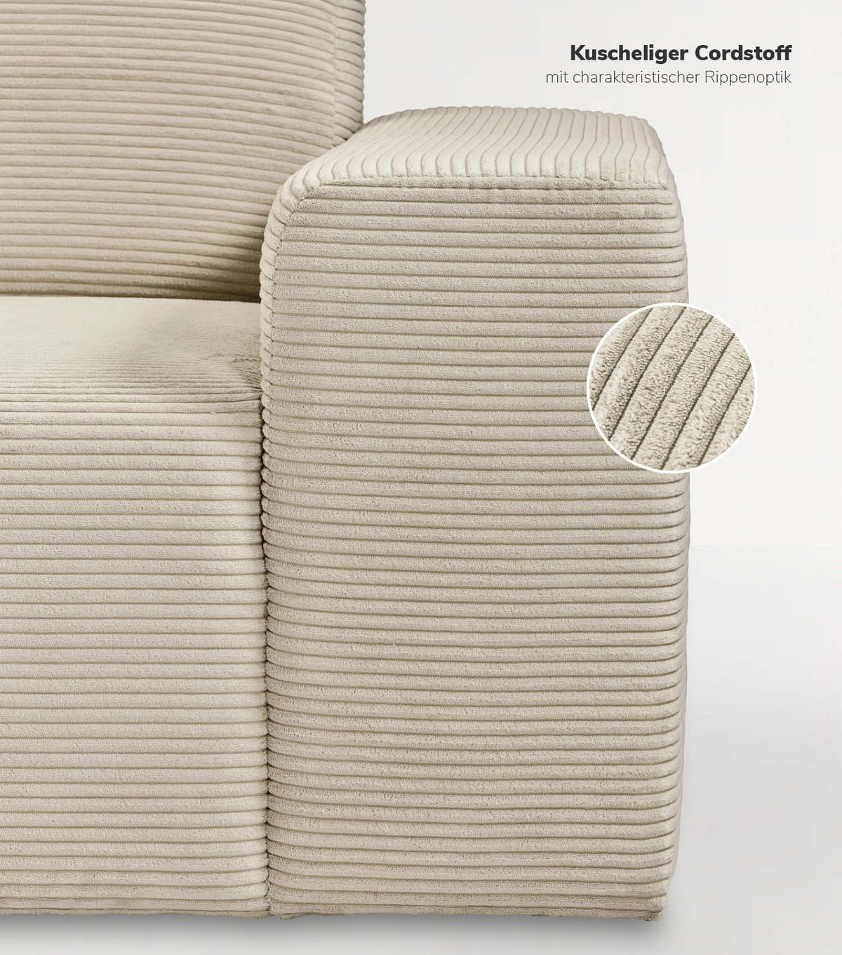 ECKSOFA Die Lässige Recamiere rechts - Beige, Textil (253/188cm) - Mokebo
